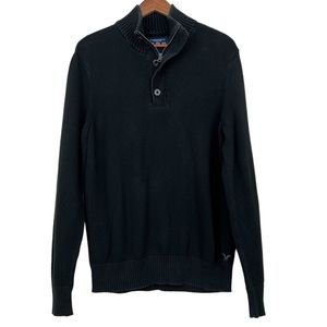 American Eagle AEO Mens Athletic Fit Pullover 1/4 Zip Sweater Size L Black